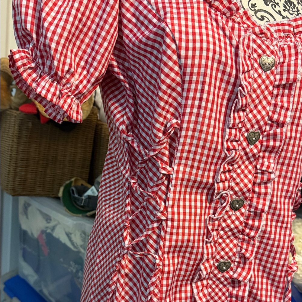 Red Gingham Button-Down Blouse - image 3